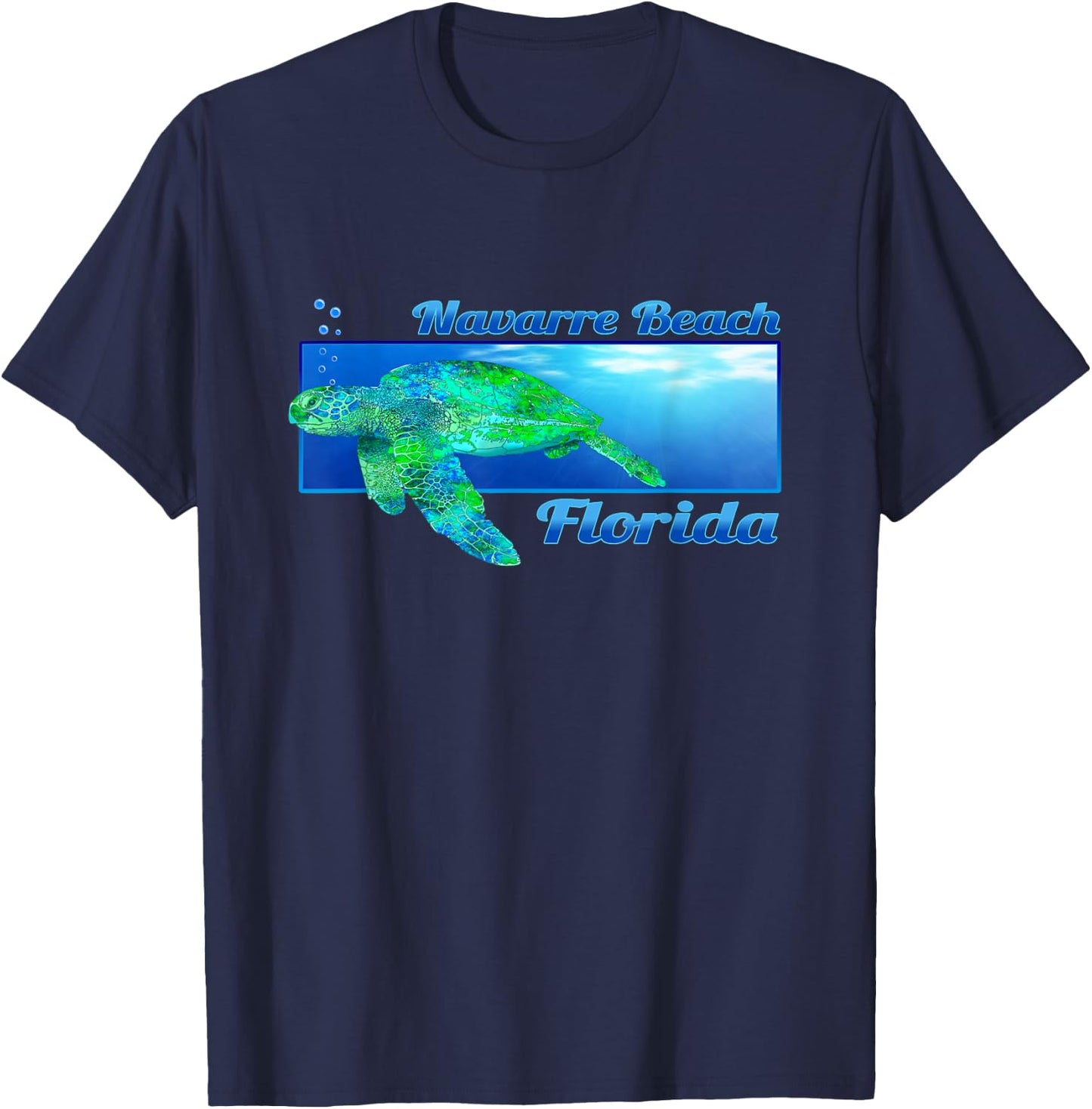 Navarre Beach Florida Swimming Sea Turtle T-Shirt - T-Shirt | Navy
