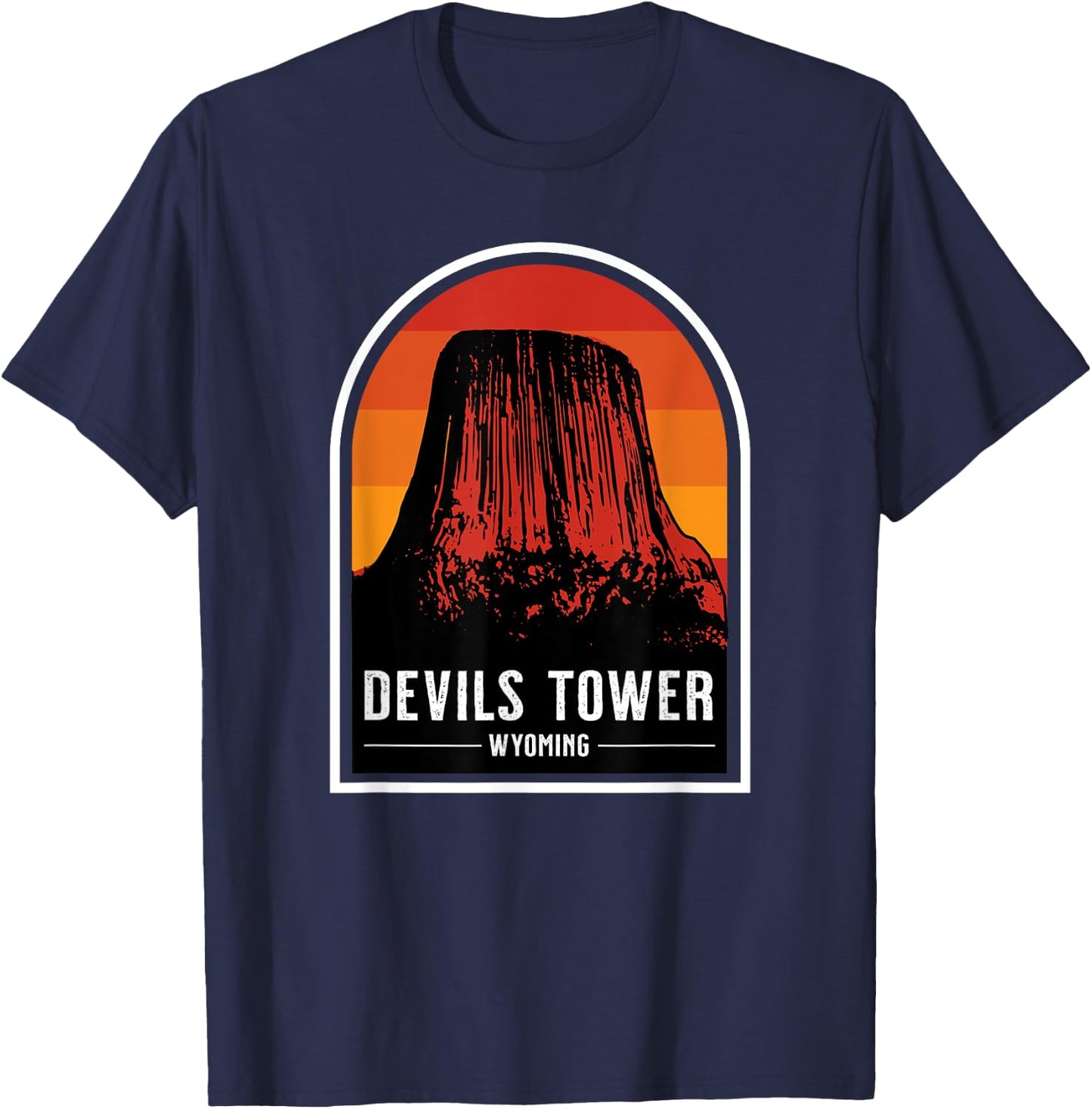 Retro Devils Tower National Monument Wyoming Hiking T-Shirt - T-Shirt | Navy
