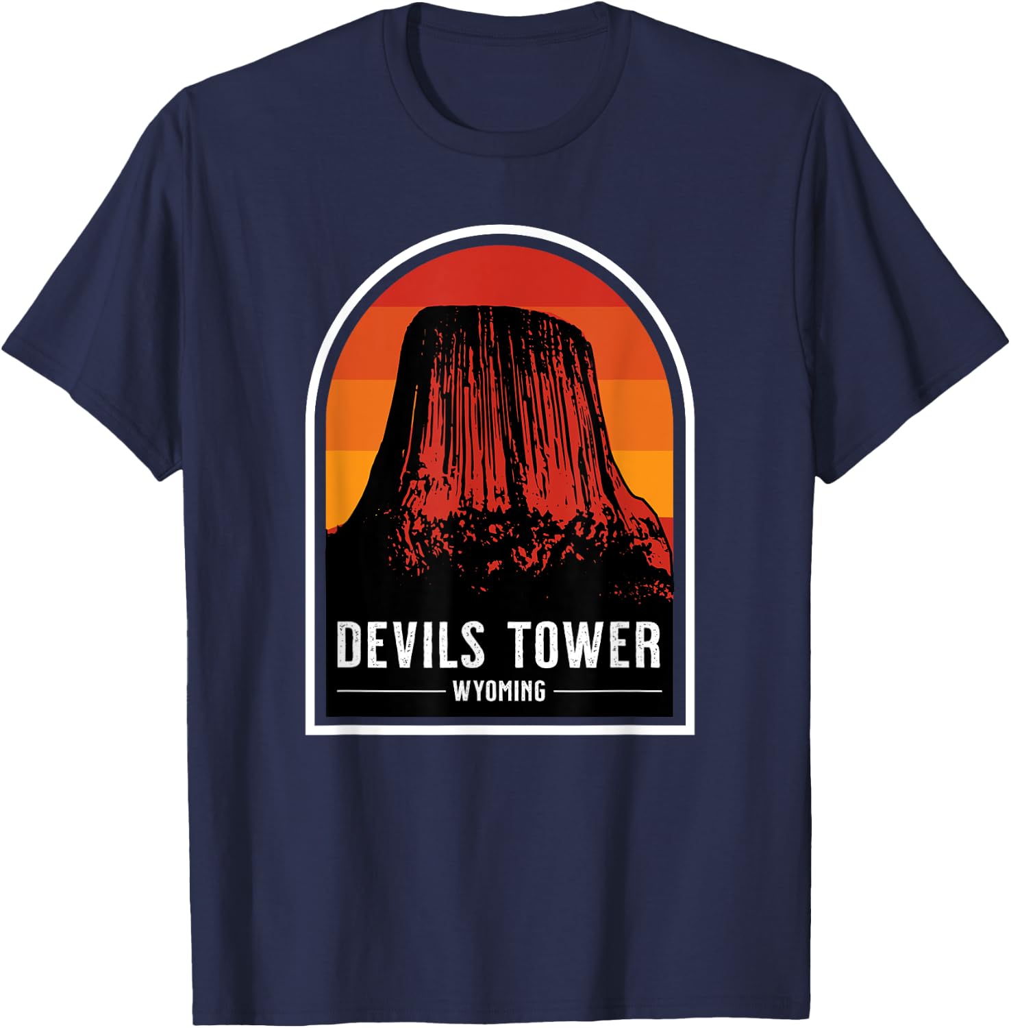 Retro Devils Tower National Monument Wyoming Hiking T-Shirt - T-Shirt | Navy