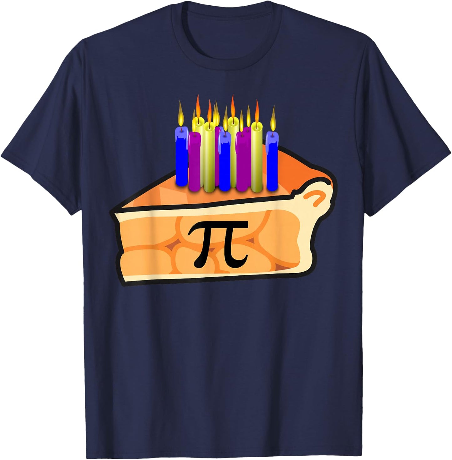 Pi Day Birthday Shirt 3.14 Math Geek Pie with Candles T-Shirt - T-Shirt | Navy