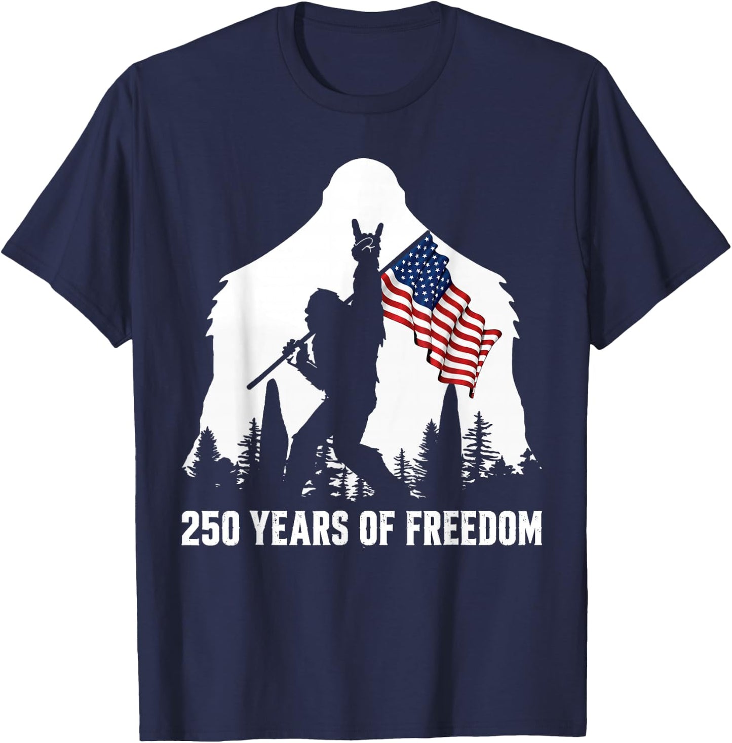 Big Foot Bigfoot Sasquatch American Flag Patriotic 4th July T-Shirt - T-Shirt | Navy