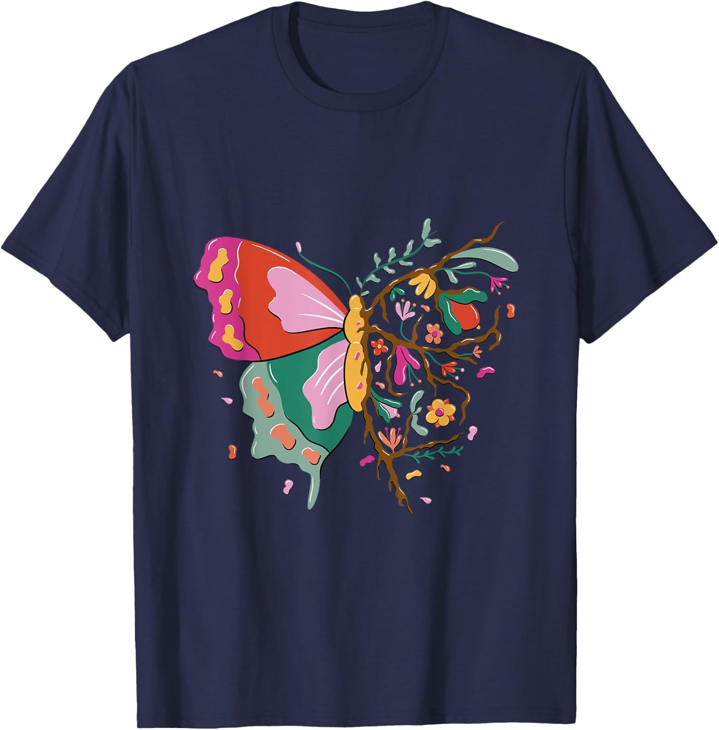 Butterfly in nature design with flowers T-Shirt - T-Shirt | Navy