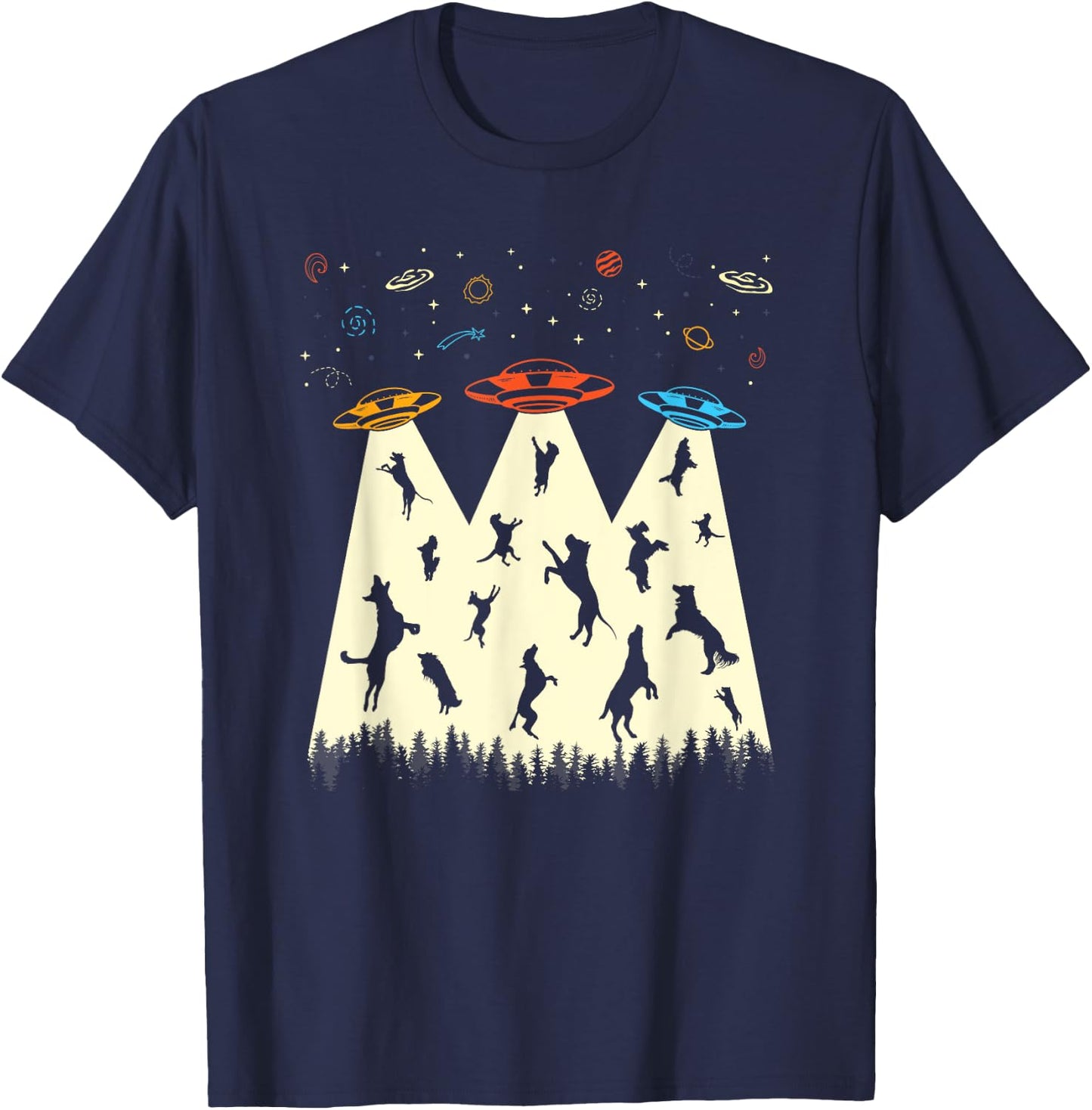 UFO Abduction Shirt Alien Dog Lover Retro Flying Saucer Women Girls Kids T-Shirt - T-Shirt | Navy