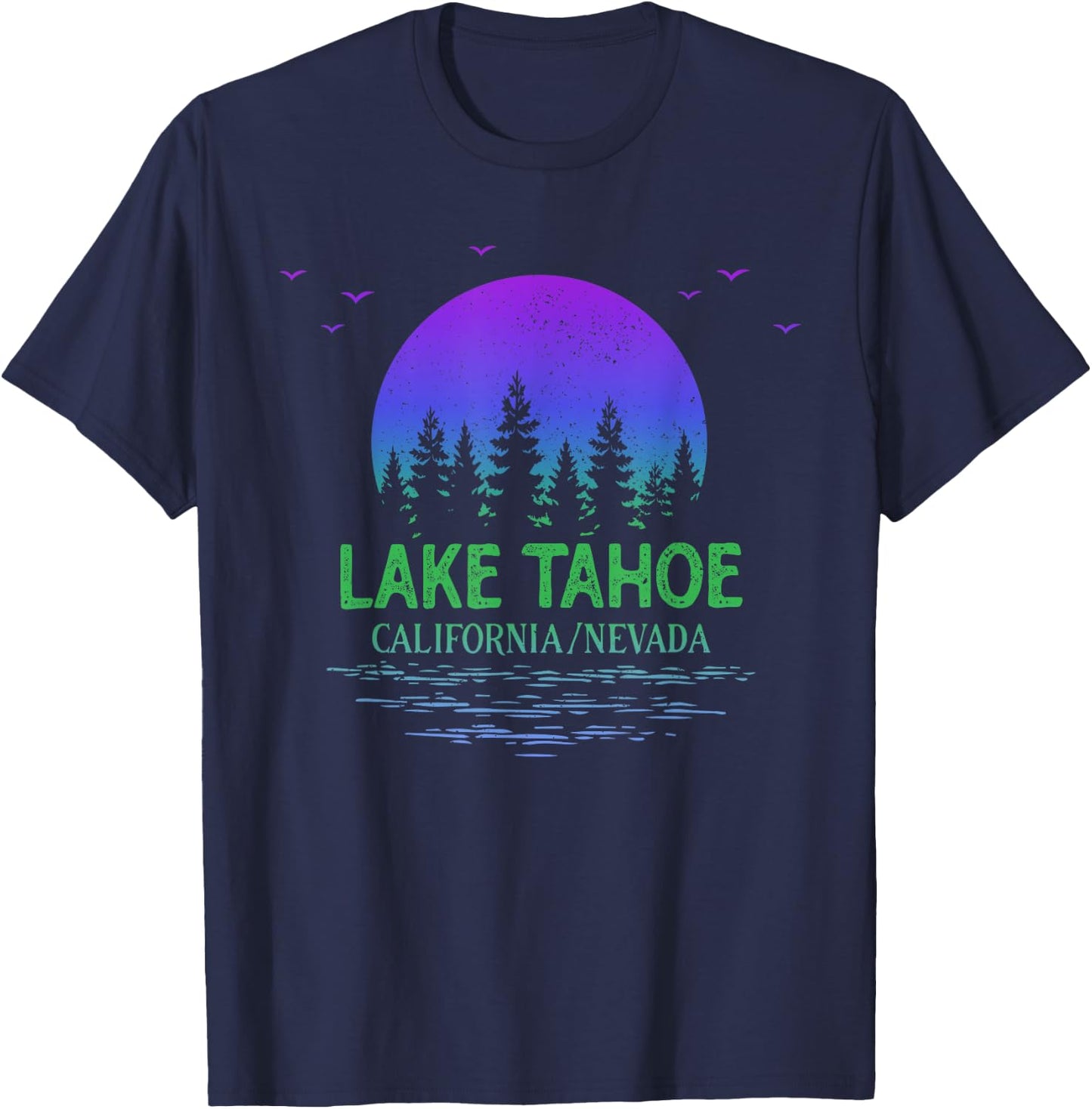 Lake Tahoe California Moon Trees Lake Gradient Souvenir T-Shirt - T-Shirt | Navy