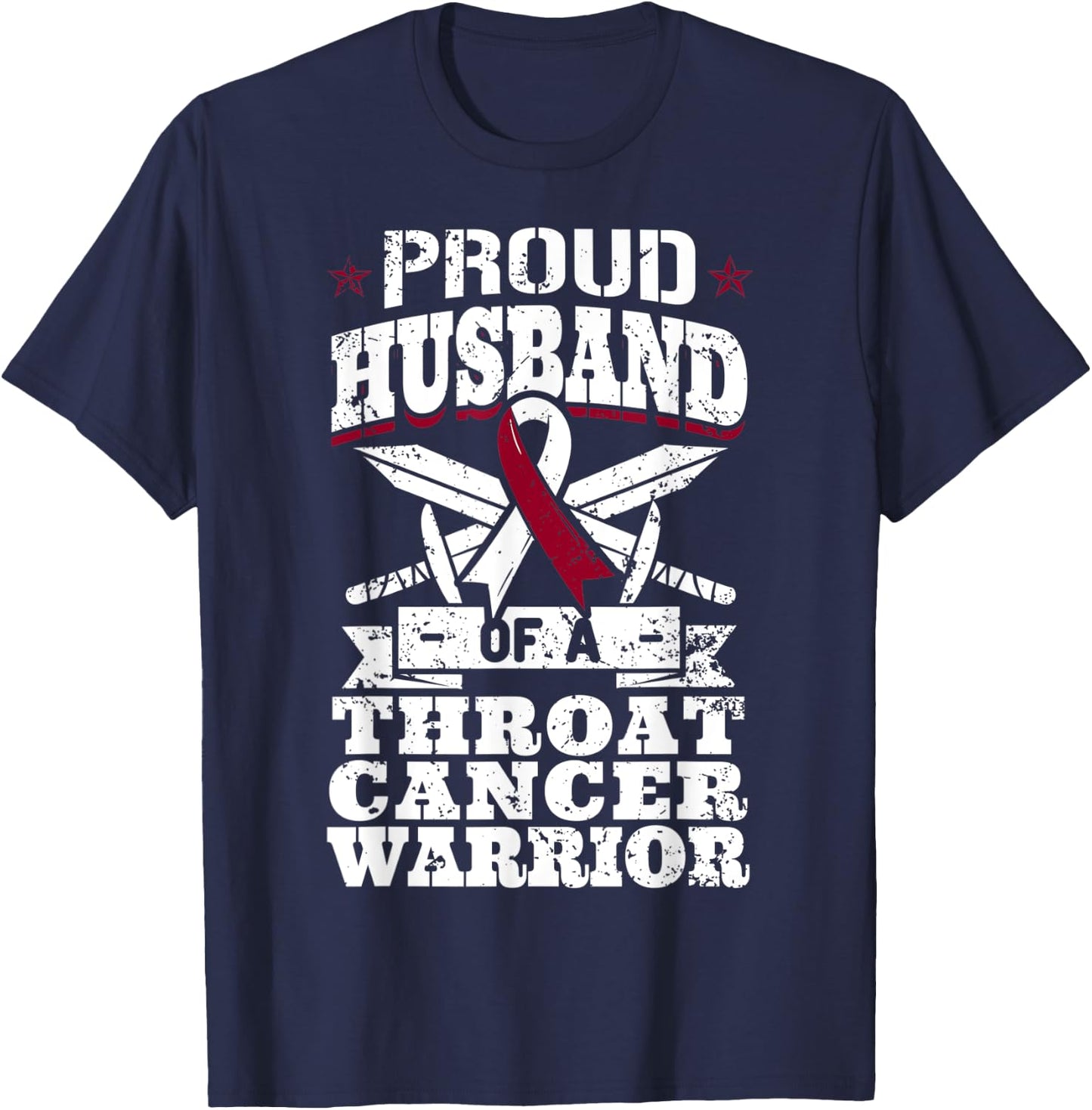 Proud Husband Of A Throat Cancer Warrior Awareness Ribbon T-Shirt - T-Shirt | Navy