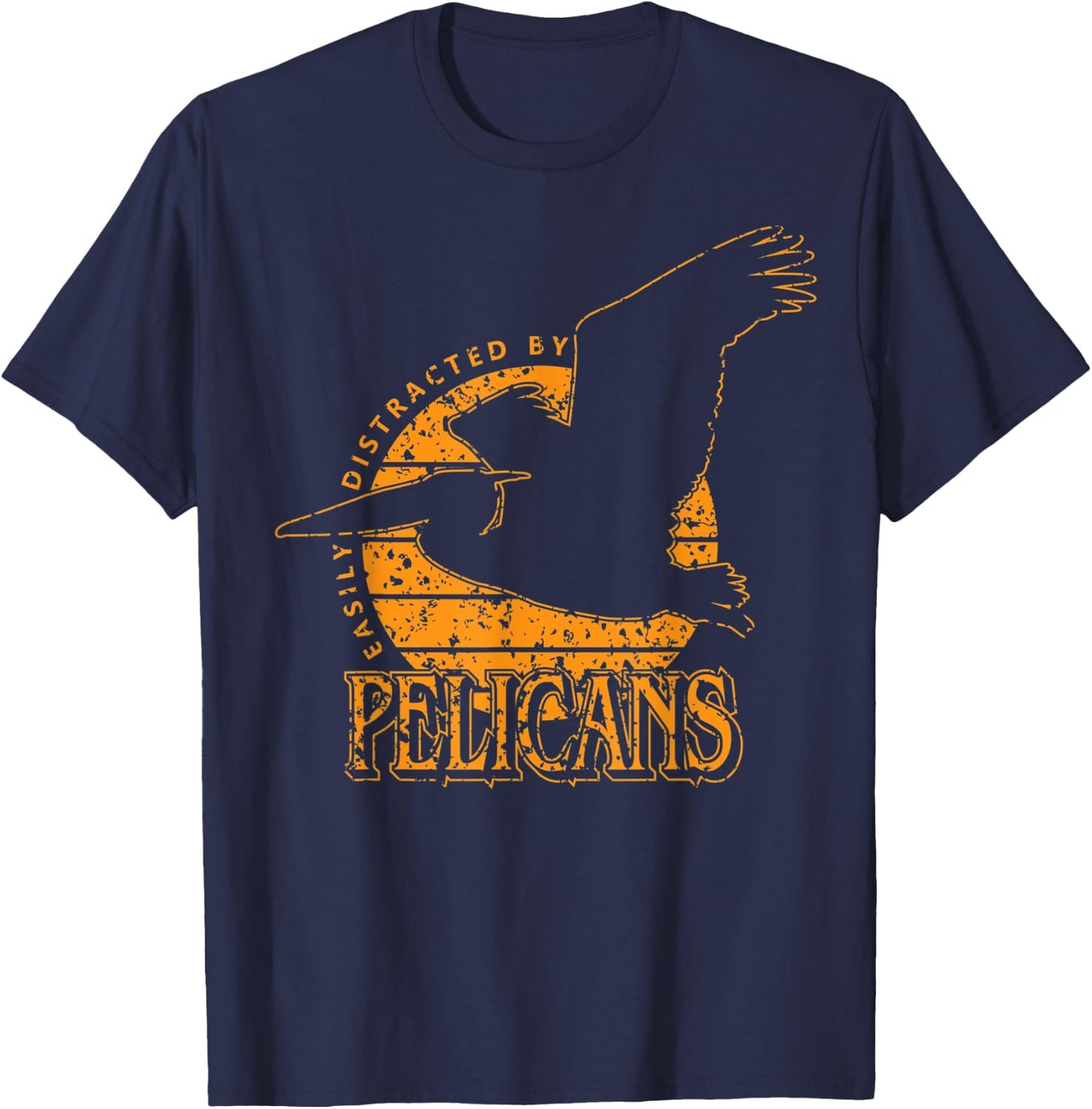 'Easily Distracted By Pelicans' Vintage Style T-Shirt - T-Shirt | Navy