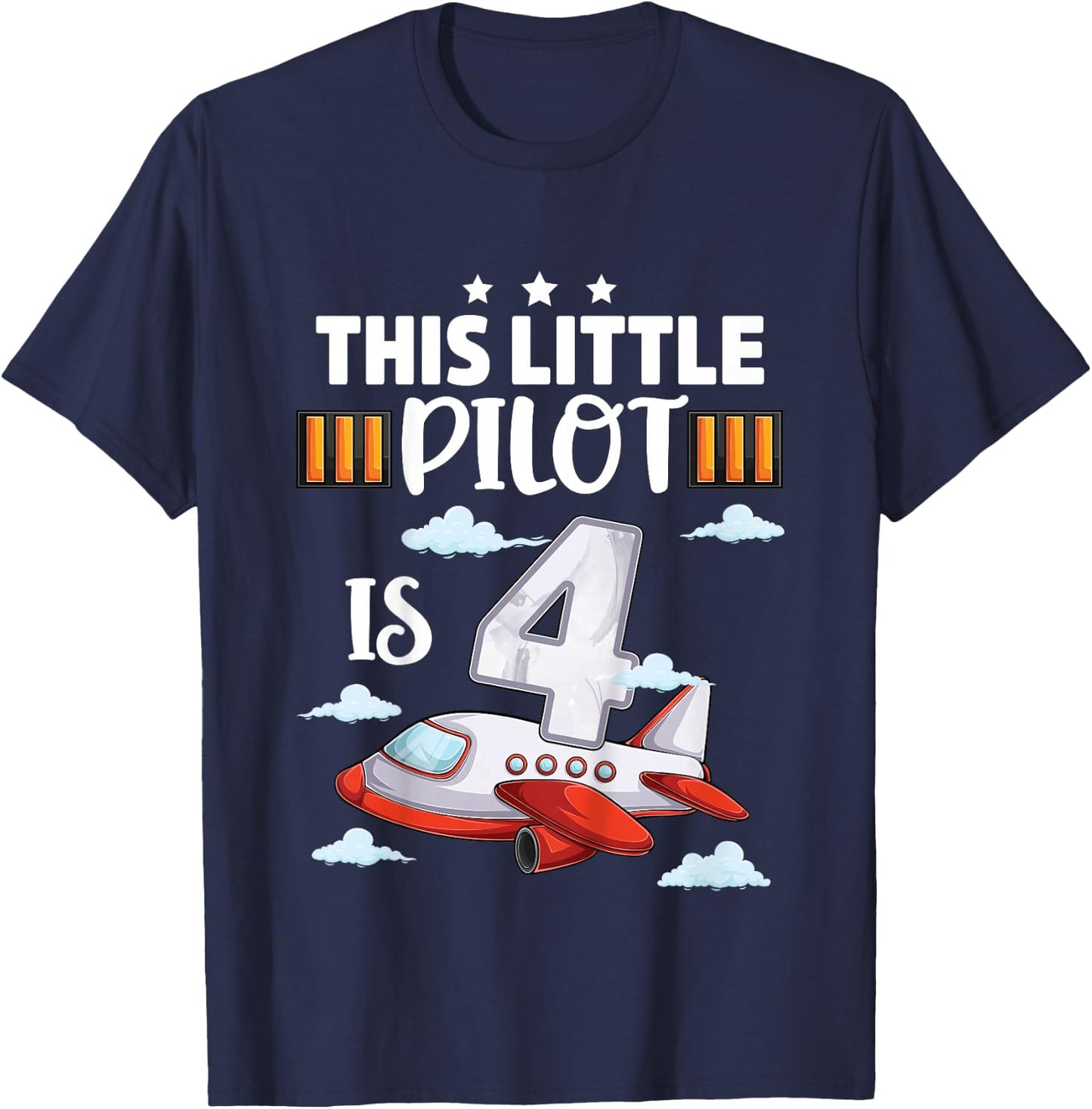 4 Year Old Boy Girl Airplane Pilot 4th Birthday Aircraft T-Shirt - T-Shirt | Navy