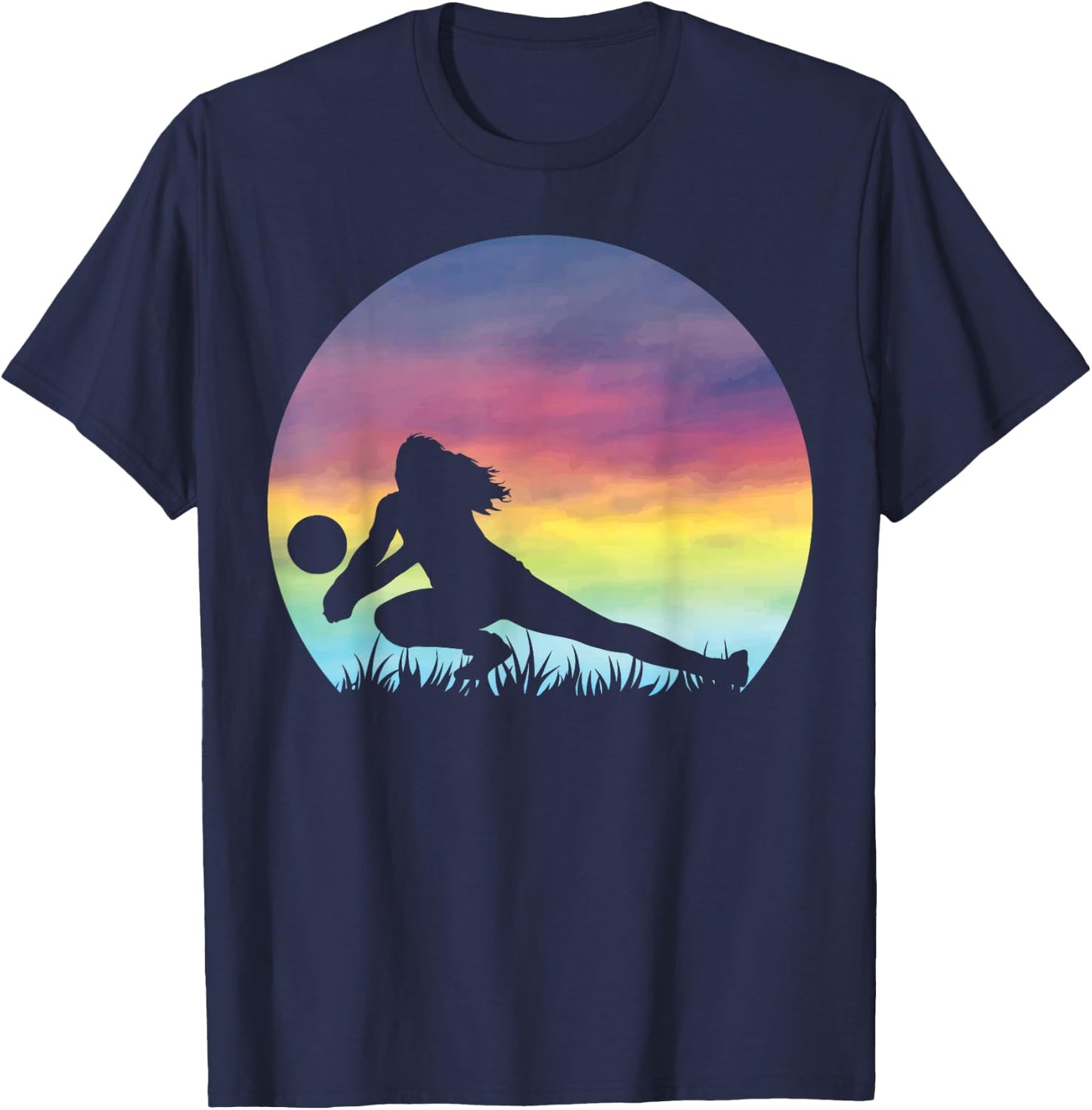 Women's Volleyball Silhouette Colorful Retro Sunset Girls T-Shirt - T-Shirt | Navy