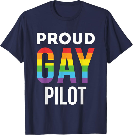 Proud Gay Pilot Rainbow LGBTQ T-Shirt - T-Shirt | Navy