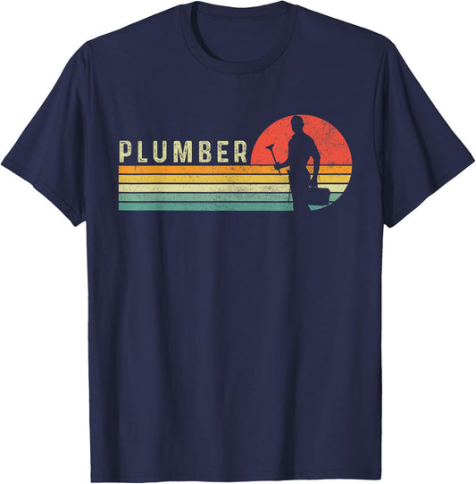 Vintage Plumber Plunger Funny Plumbing T-Shirt - T-Shirt | Navy