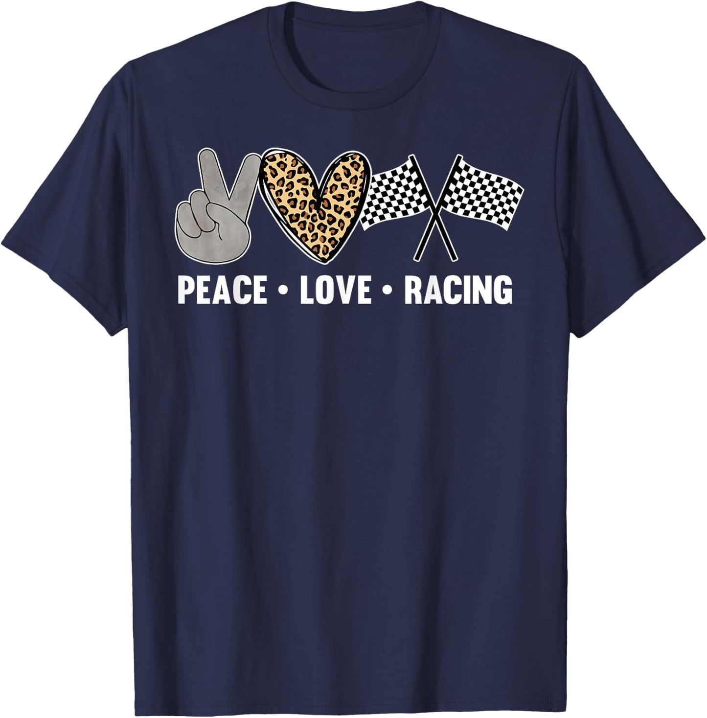 Women's Racing Design Kids Girls Peace Love Racing Race Flag T-Shirt - T-Shirt | Navy