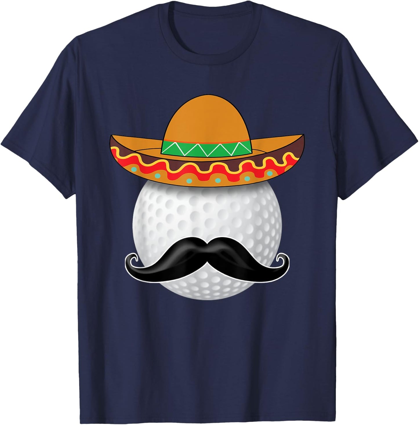 Funny Golf Ball Mustache Mexican Sports Mexico Party Shirt T-Shirt - T-Shirt | Navy