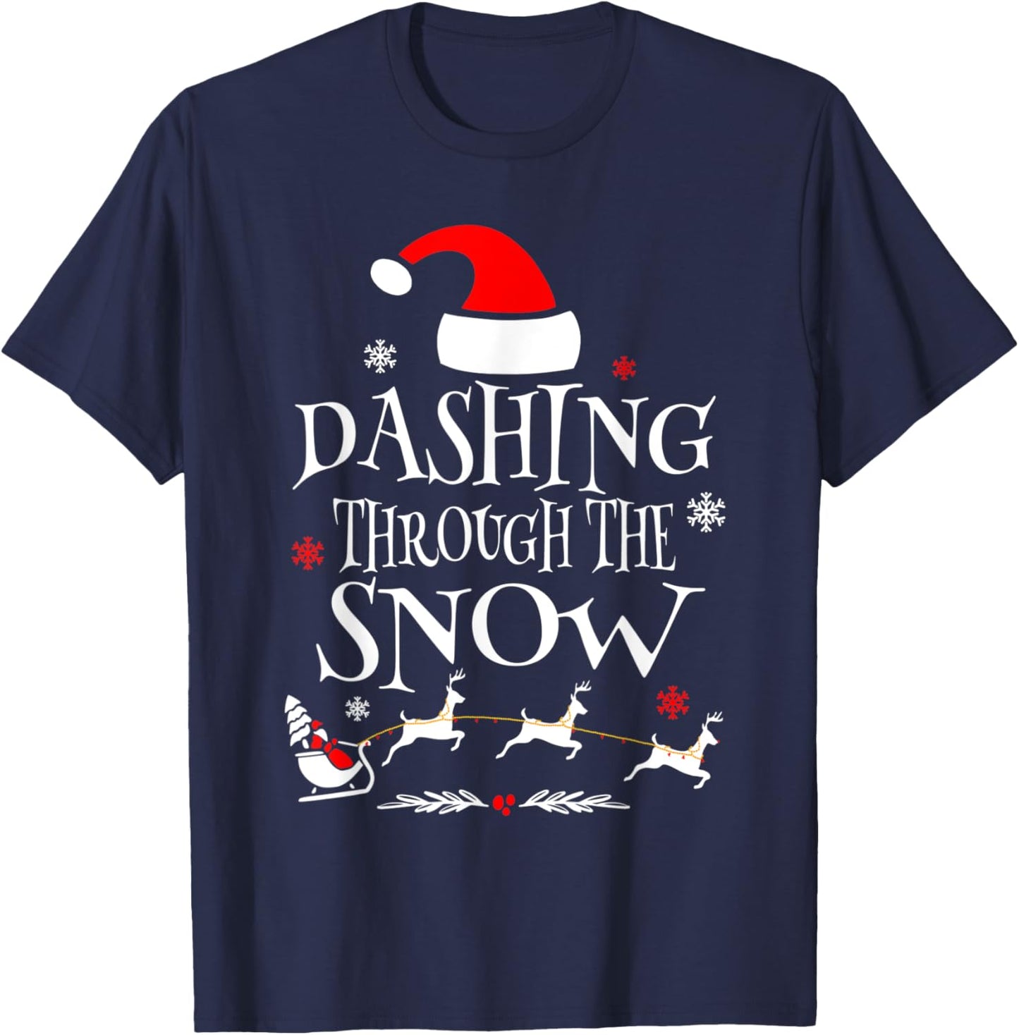 Dashing Through The Snow Merry Christmas Santa Sleigh Ride T-Shirt - T-Shirt | Navy