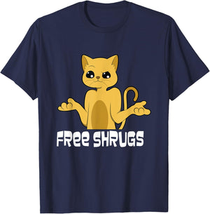 "free Shrugs" - Funny Looking Cat - Text - Humour -free Hugs T-Shirt - T-Shirt | Navy