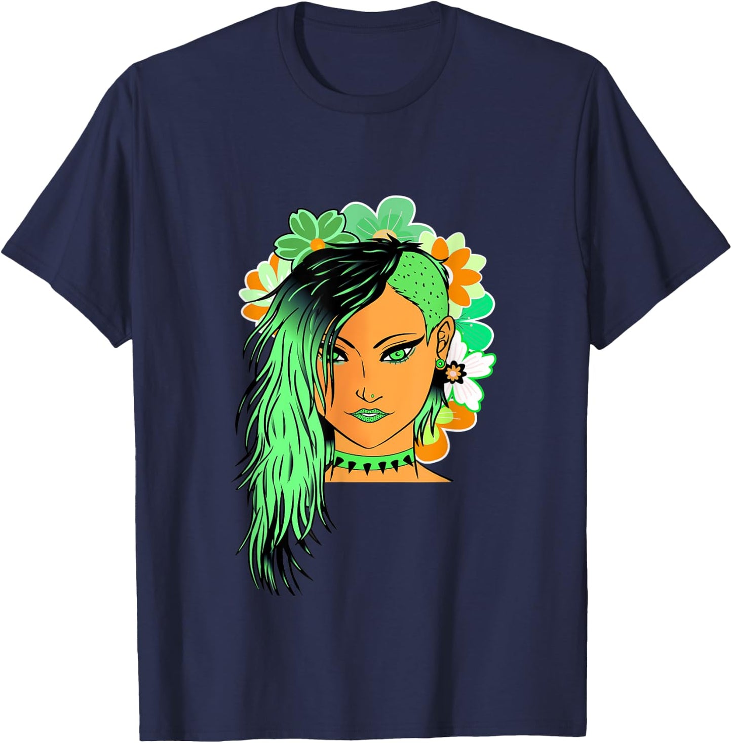 Kawaii Anime fairy floral emo goth teen girl lime green T-Shirt - T-Shirt | Navy