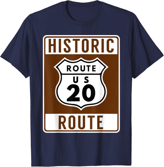 Historic US Route 20 Shirt: America's longest highway T-Shirt - T-Shirt | Navy