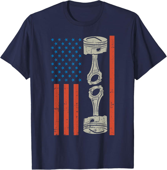 American US Flag Piston Racing Race Car Driver Racer Gift T-Shirt - T-Shirt | Navy