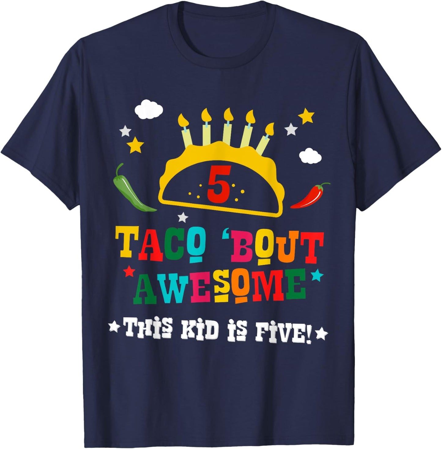 5th Birthday Taco Bout Awesome Shirt for Boys Party Gift T-Shirt - T-Shirt | Navy