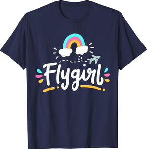 Pilot Girl Flight Attendant Flying Aviation T-Shirt - T-Shirt | Navy