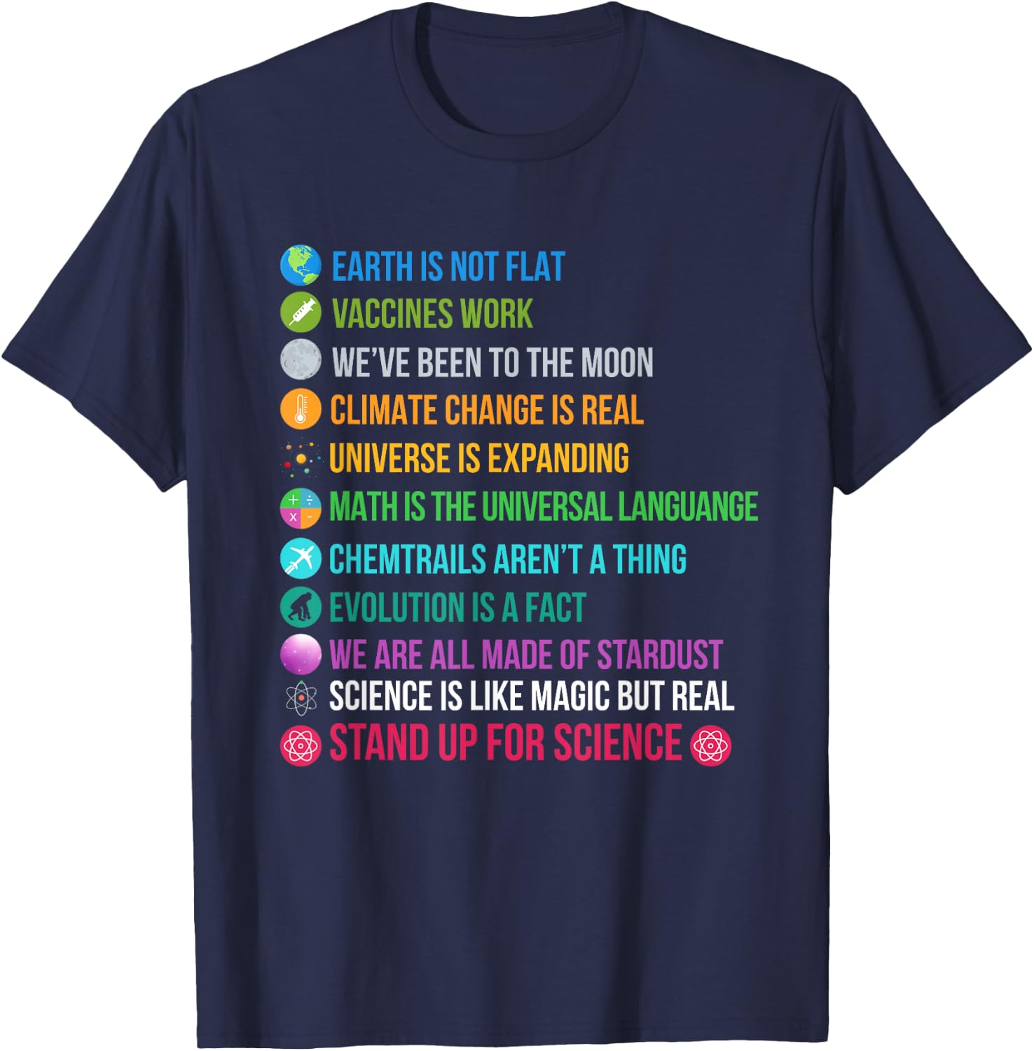 Earth Is Not Flat Vaccines Work Science Teacher Nerd Geek T-Shirt - T-Shirt | Navy