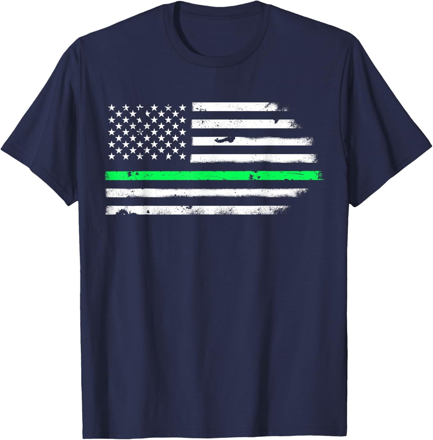 Vintage Thin Green Line Support USA American Flag Men Women T-Shirt - T-Shirt | Navy