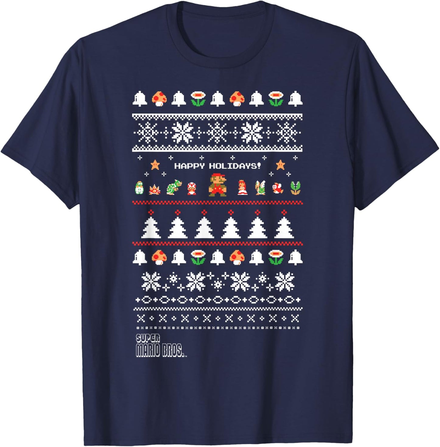 Super Mario Characters Group Ugly Christmas T-Shirt - T-Shirt | Navy