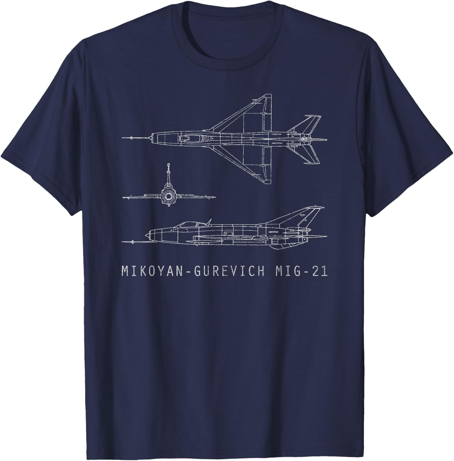 MiG 21 Russian Fighter Plane Vintage Diagram Art T-Shirt - T-Shirt | Navy