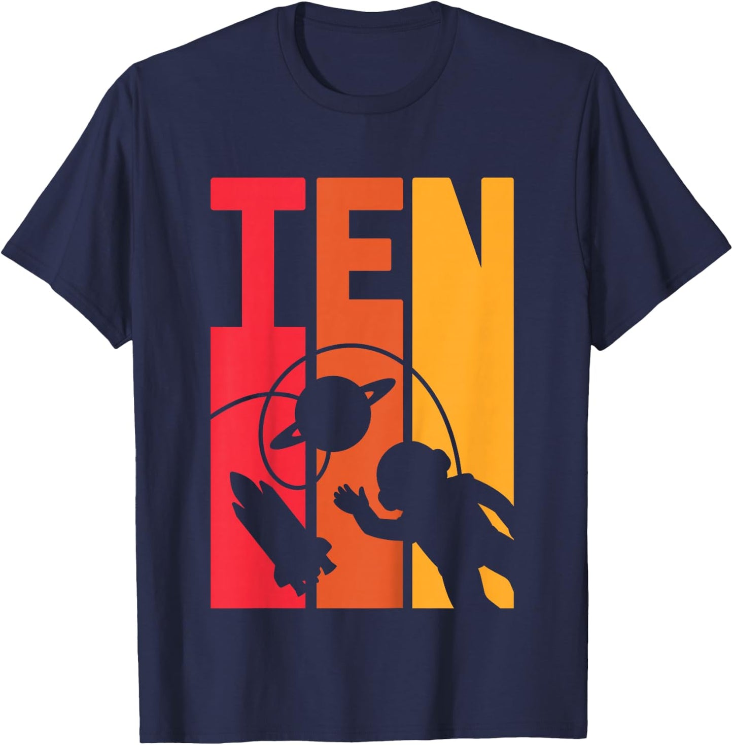 Kids 10 Years Old Birthday Retro Boy Astronaut Space 10th B-Day T-Shirt - T-Shirt | Navy