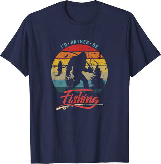 Funny Bigfoot Sasquatch I'd Rather Be Fishing T-Shirt - T-Shirt | Navy