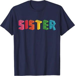 Sister Master Builder Building Bricks Blocks Family Set Girl T-Shirt - T-Shirt | Navy