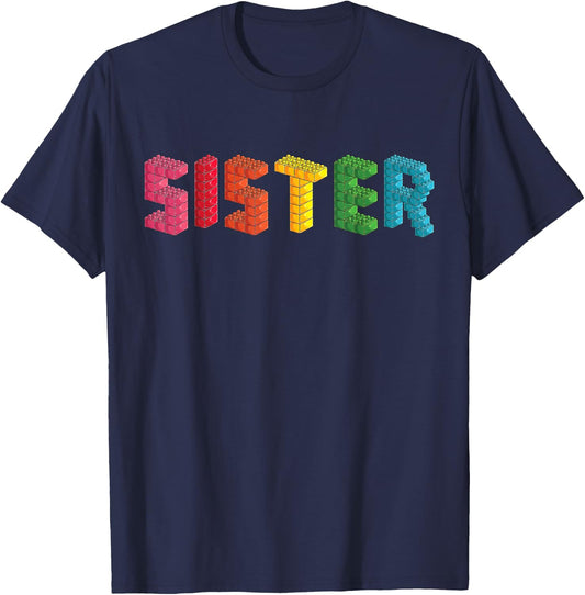 Sister Master Builder Building Bricks Blocks Family Set Girl T-Shirt - T-Shirt | Navy