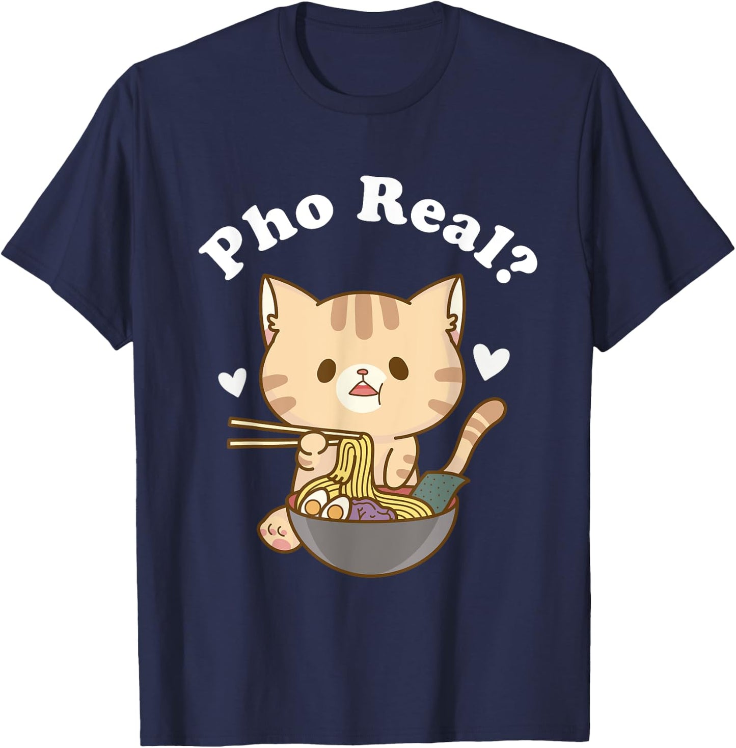 Pho Real Cat Vietnamese Noodle Soup Pho Soup Asian Pho Bowl Women Girls Kids T-Shirt - T-Shirt | Navy