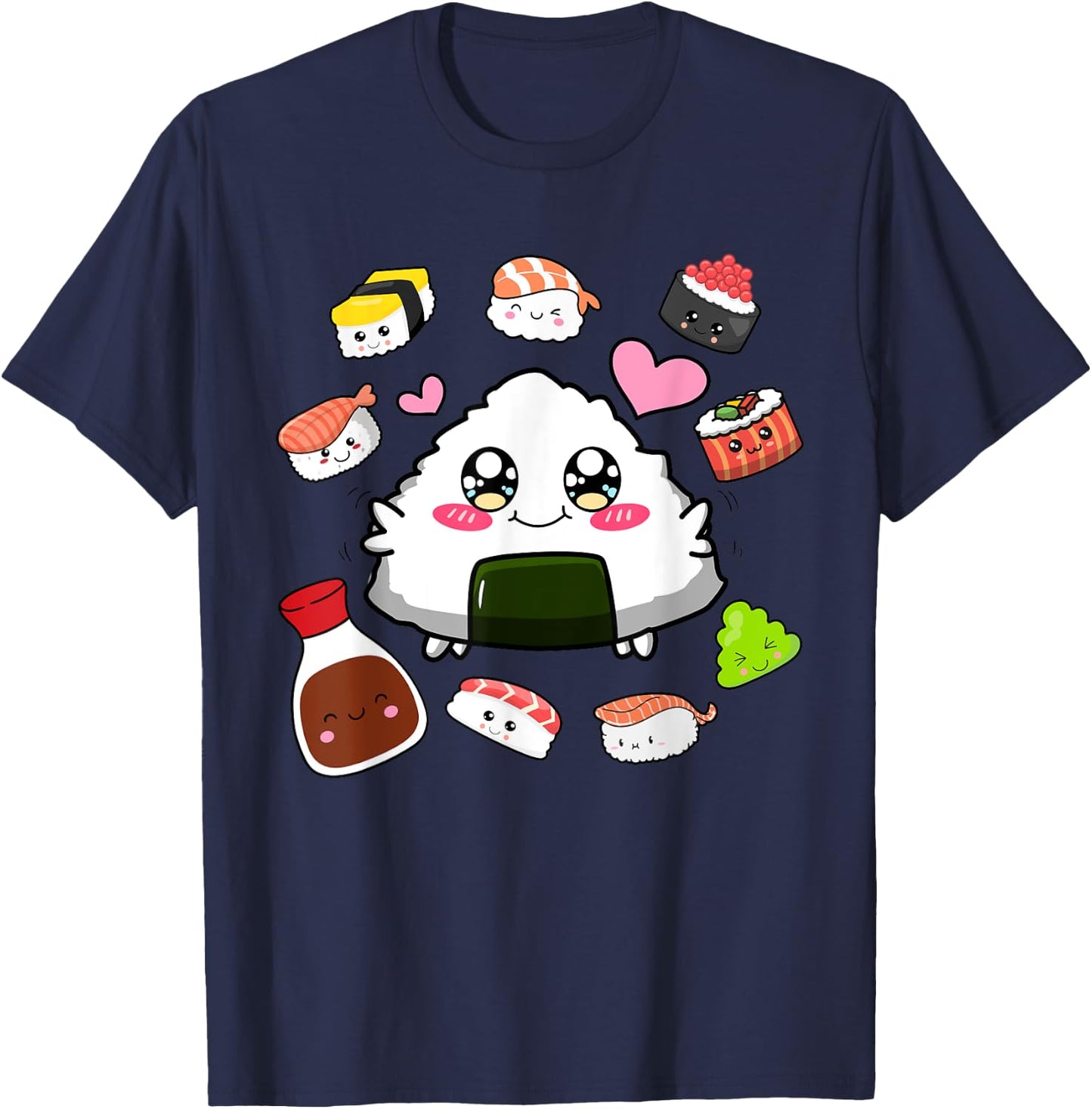 Kawaii Sushi Happy Funny Japanese Anime Cute Onigiri Sushi T-Shirt - T-Shirt | Navy