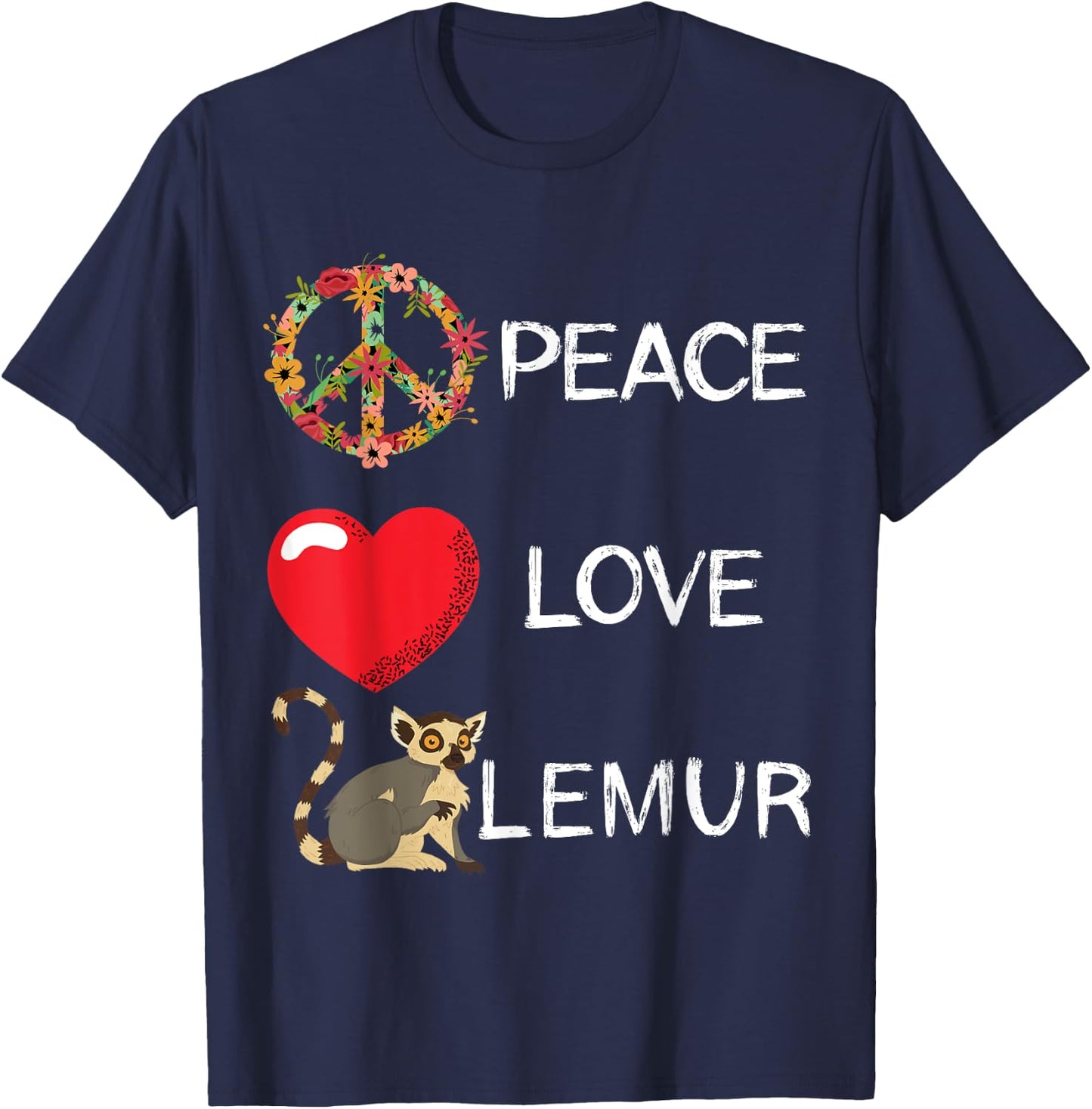 Lemur Love Peace Lemur Lover Madagascar Animal T-Shirt - T-Shirt | Navy
