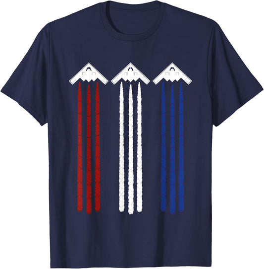 Jet Fighter & B-2 Spirit Bomber Patriotic Art 4th of July T-Shirt - T-Shirt | Navy