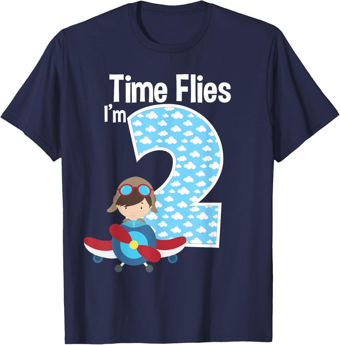 Time Flies I'm 2 2nd Birthday Airplane Pilot Flying T-Shirt - T-Shirt | Navy