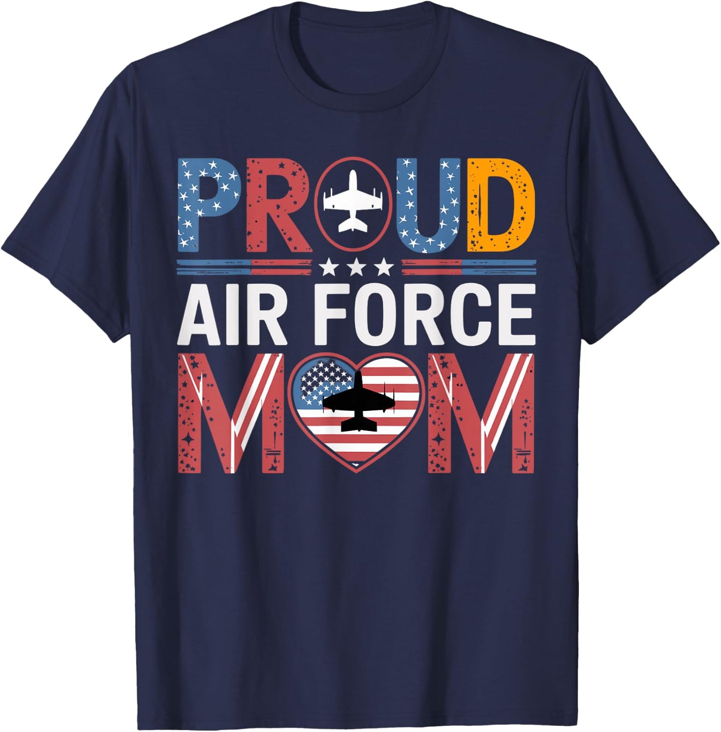 Proud Air Force Mom Flag Mom Air Force Clothing T-Shirt - T-Shirt | Navy