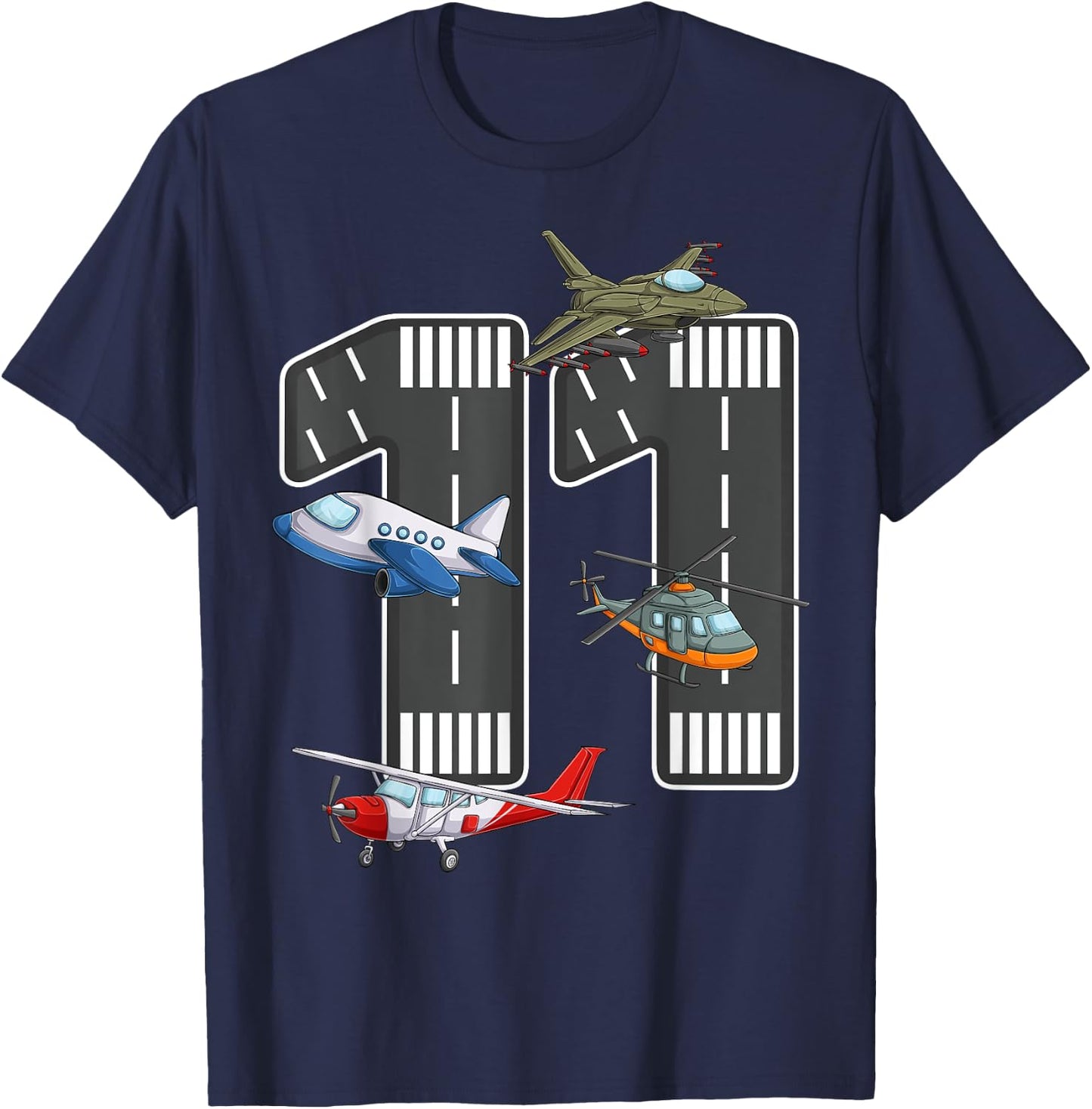 Little Pilot 11th Birthday Party 11 Eleven Year Old Airplane T-Shirt - T-Shirt | Navy