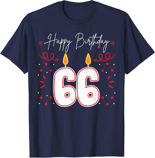 Candle 66 Birthday Party Decoration Wishes Candlelight Cake T-Shirt - T-Shirt | Navy