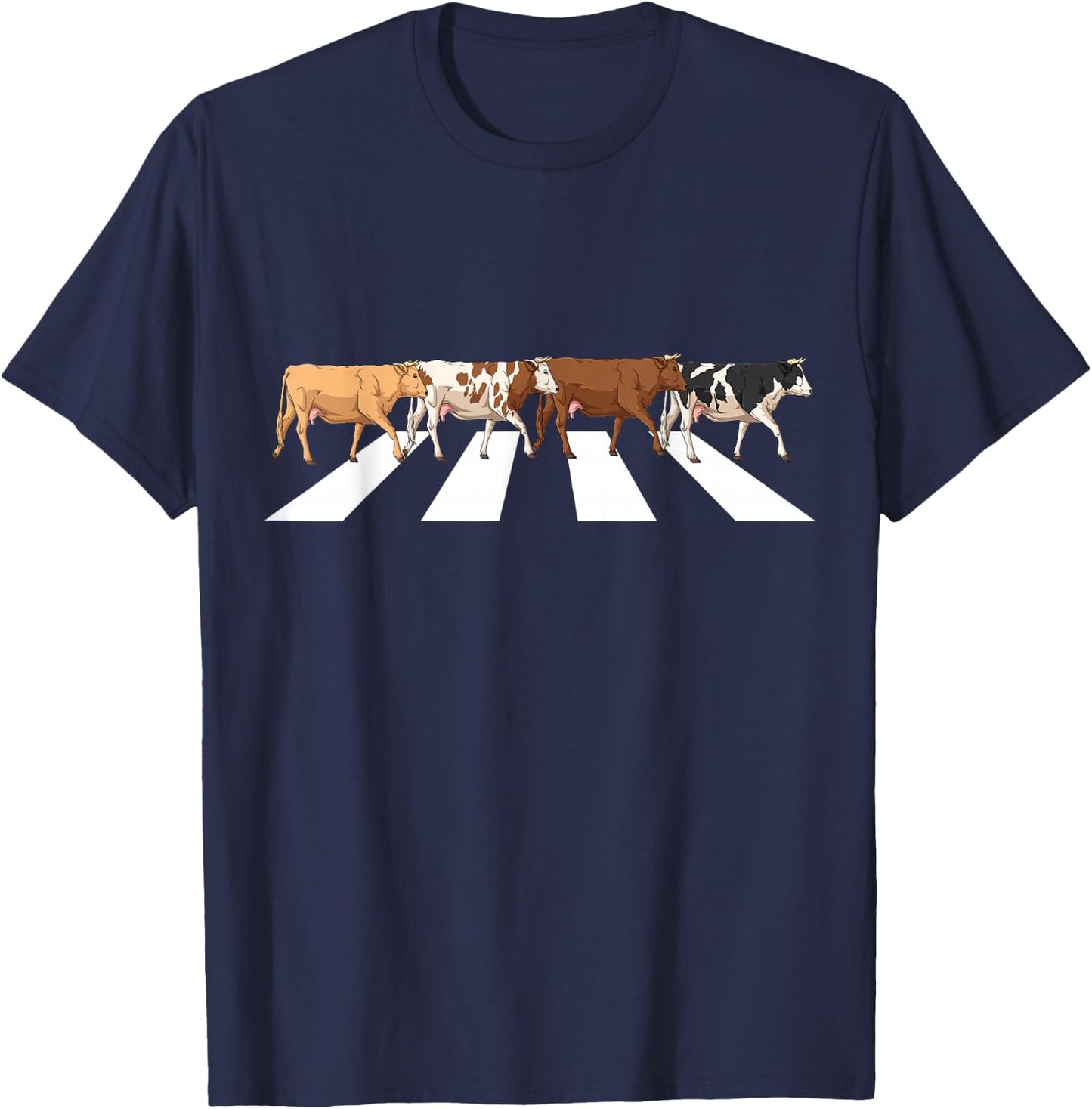 Funny Crosswalk Cows Farming Farm Cow Girl Boy Women Men Kid T-Shirt - T-Shirt | Navy