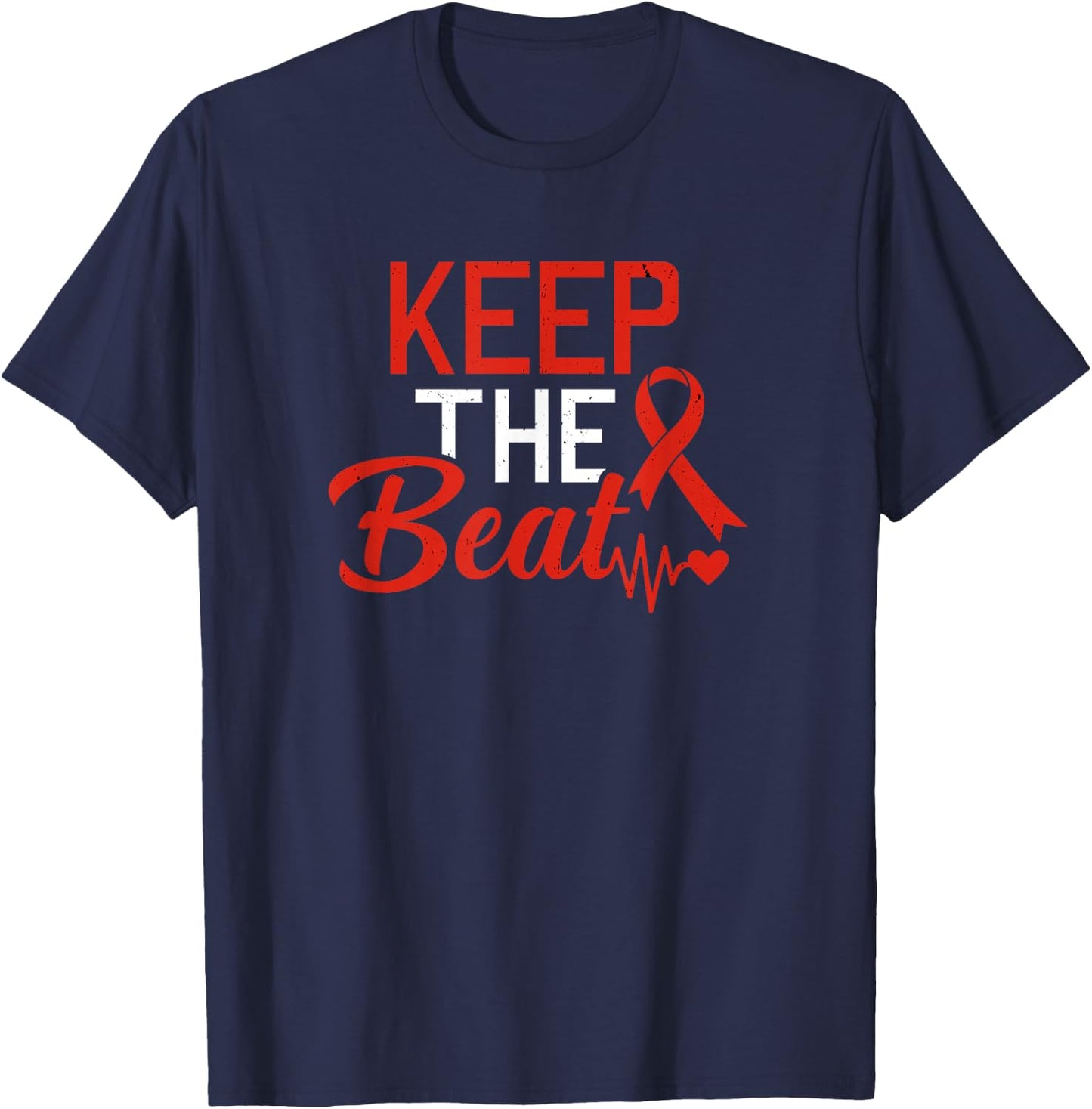 Heart Disease Keep The Beat CHD Heart Defect Awareness T-Shirt - T-Shirt | Navy