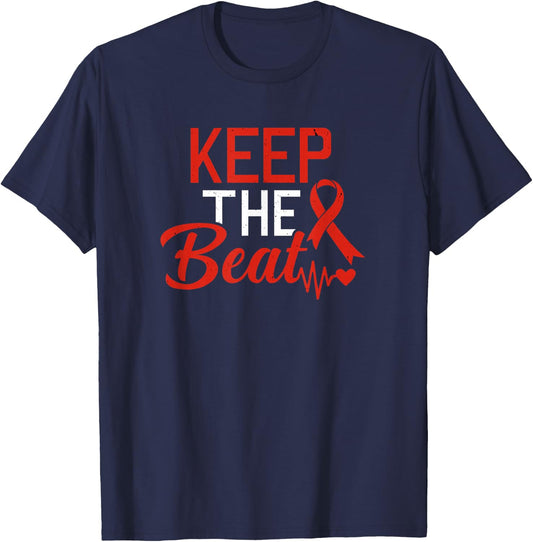 Heart Disease Keep The Beat CHD Heart Defect Awareness T-Shirt - T-Shirt | Navy