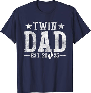 Twin Dad Est. 2025 Fathers Day New Daddy Dad of Twins T-Shirt - T-Shirt | Navy