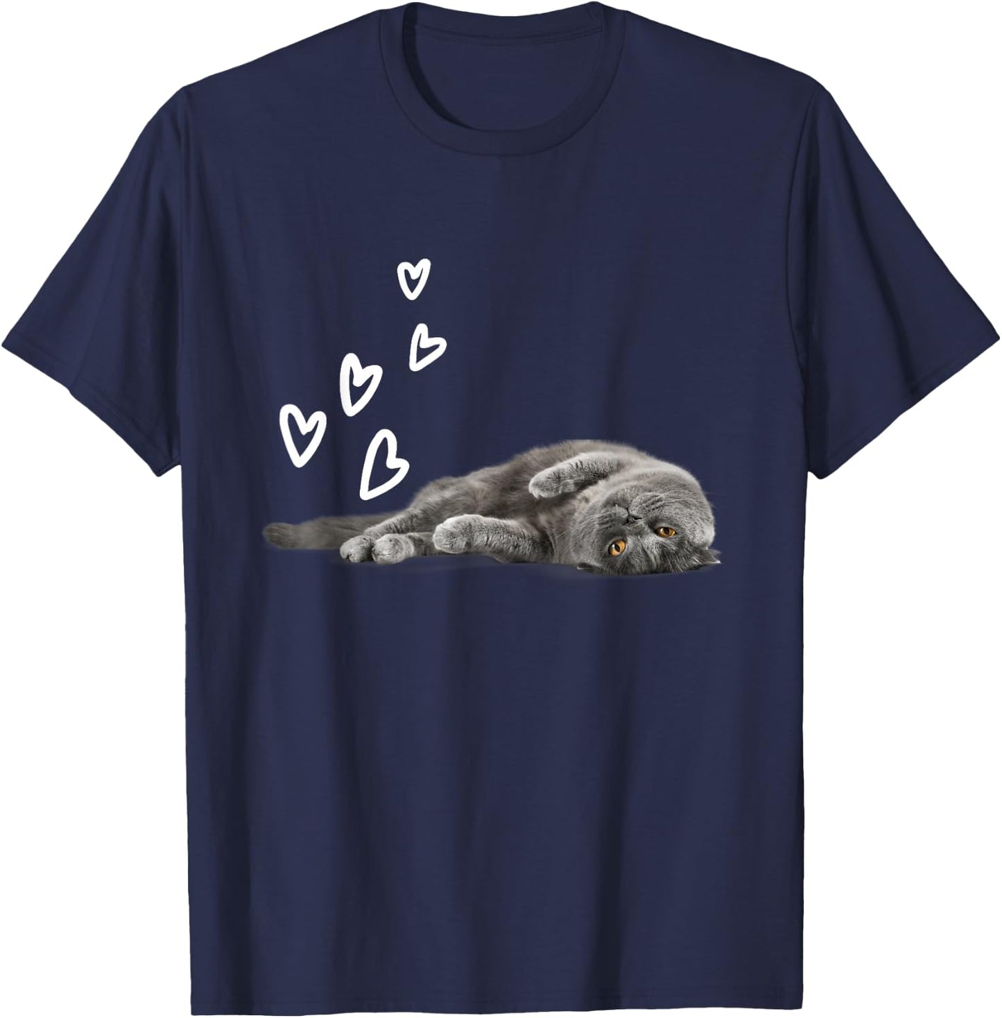 Cat British Shorthair Hearts Love T-Shirt - T-Shirt | Navy