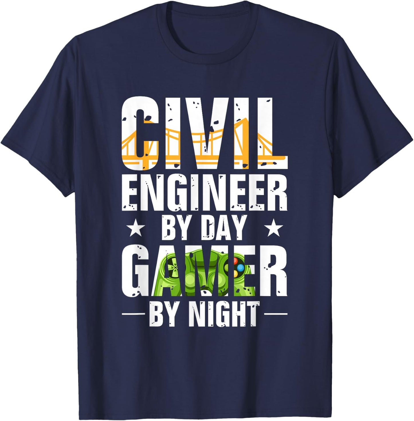 Funny Civil Engineer By Day Gamer By Night Engineering T-Shirt - T-Shirt | Navy