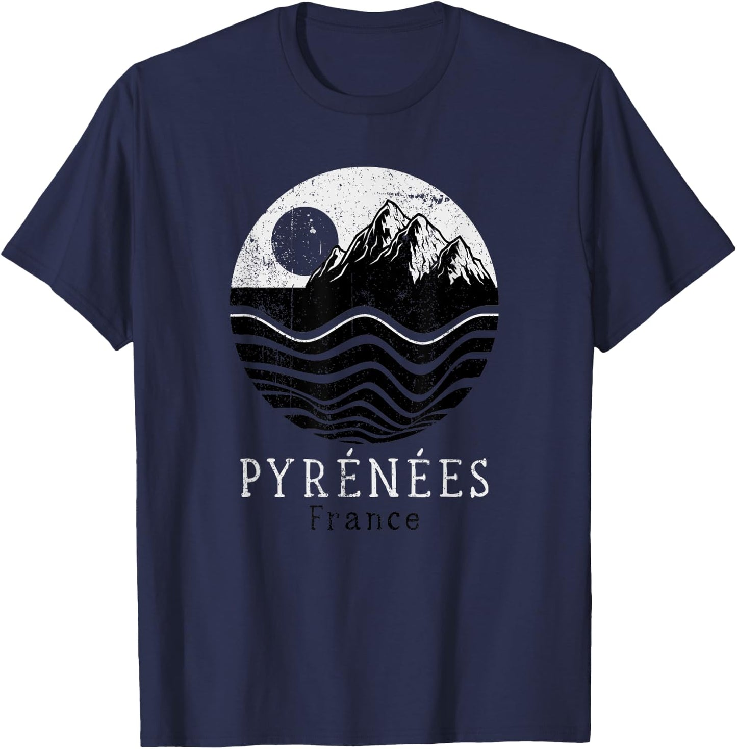 Pyrenees Vintage Mountains Hiking Camping France Retro T-Shirt - T-Shirt | Navy