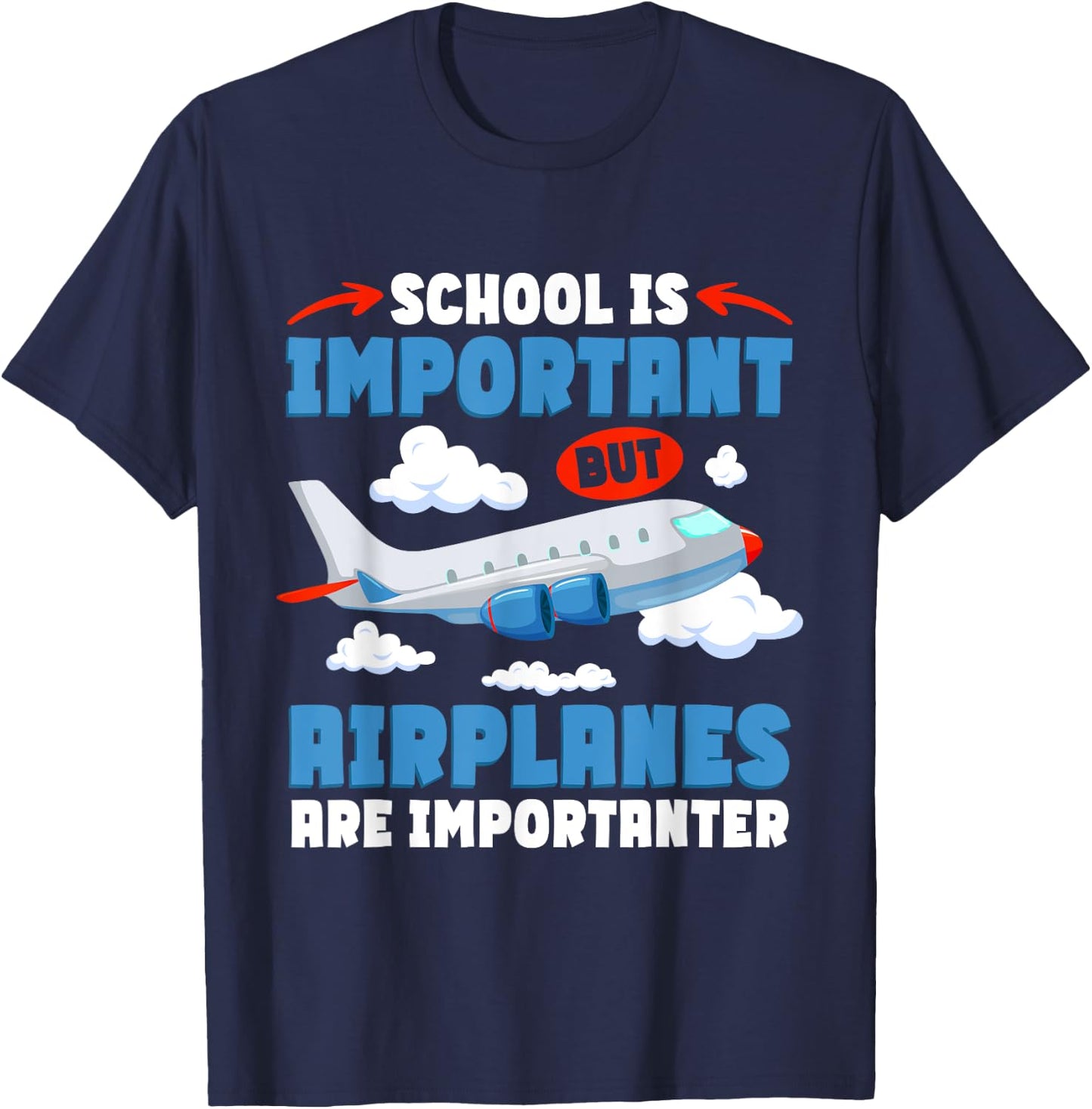Airplane Kids Pilot Airplanes Are Importanter T-Shirt - T-Shirt | Navy