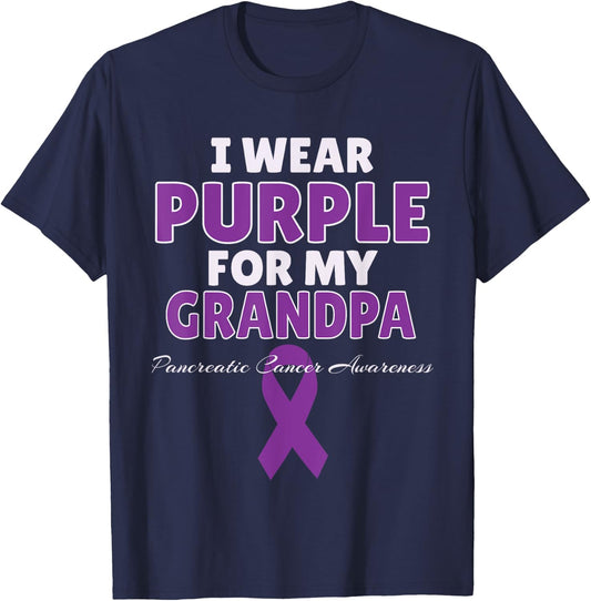 Pancreatic Cancer Awareness I Wear Purple For My Grandpa T-Shirt - T-Shirt | Navy