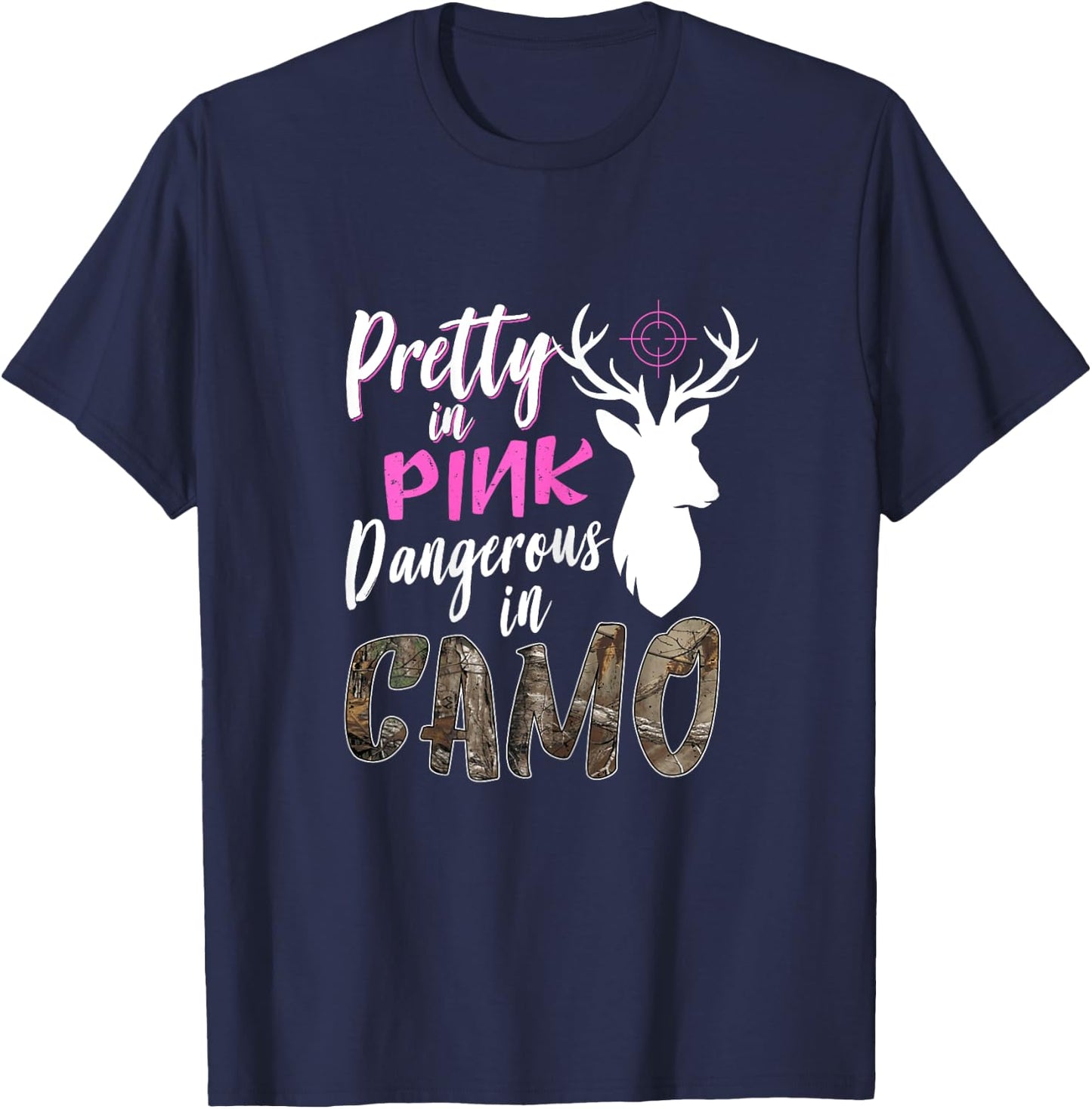 Funny Pink Camo Hunting Graphic Women Deer Buck Hunters T-Shirt - T-Shirt | Navy