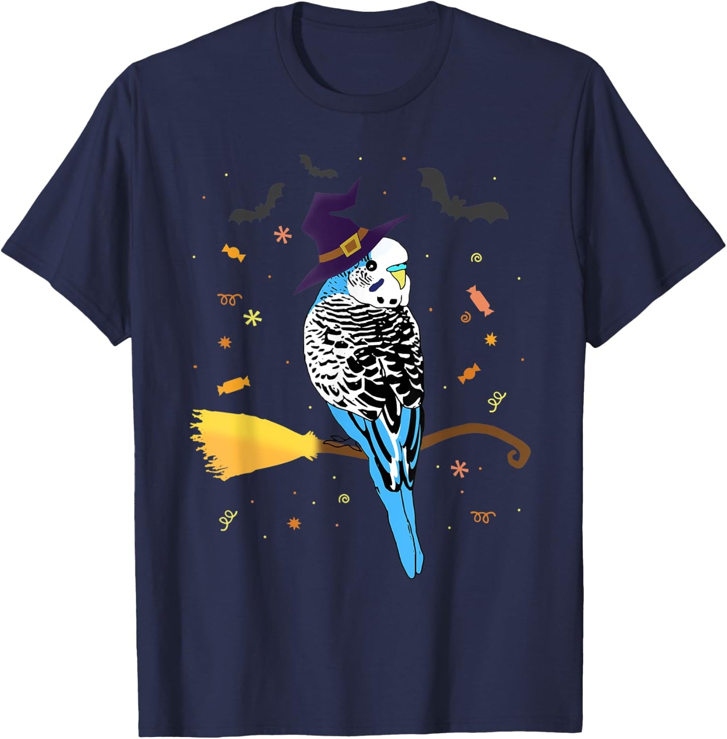 Funny Parrot Witch Birb memes Blu Parakeet Halloween Budgie T-Shirt - T-Shirt | Navy